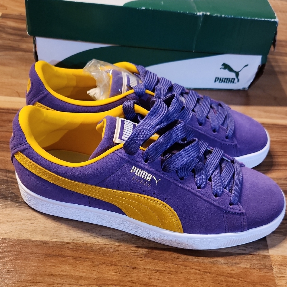 Puma Suede Classic Purple and Gold Sneakers